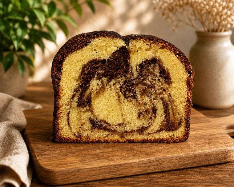 Klassischer Marmorkuchen, frisch angeschnitten